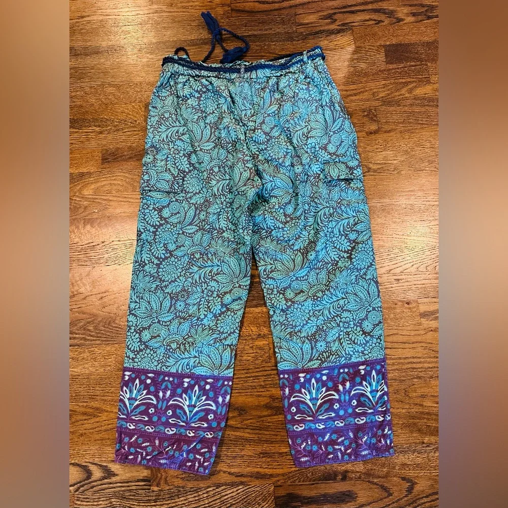 Sundance Boho Floral Block Print Tassel Drawstring Pants Medium Resort Style - Picture 9 of 9
